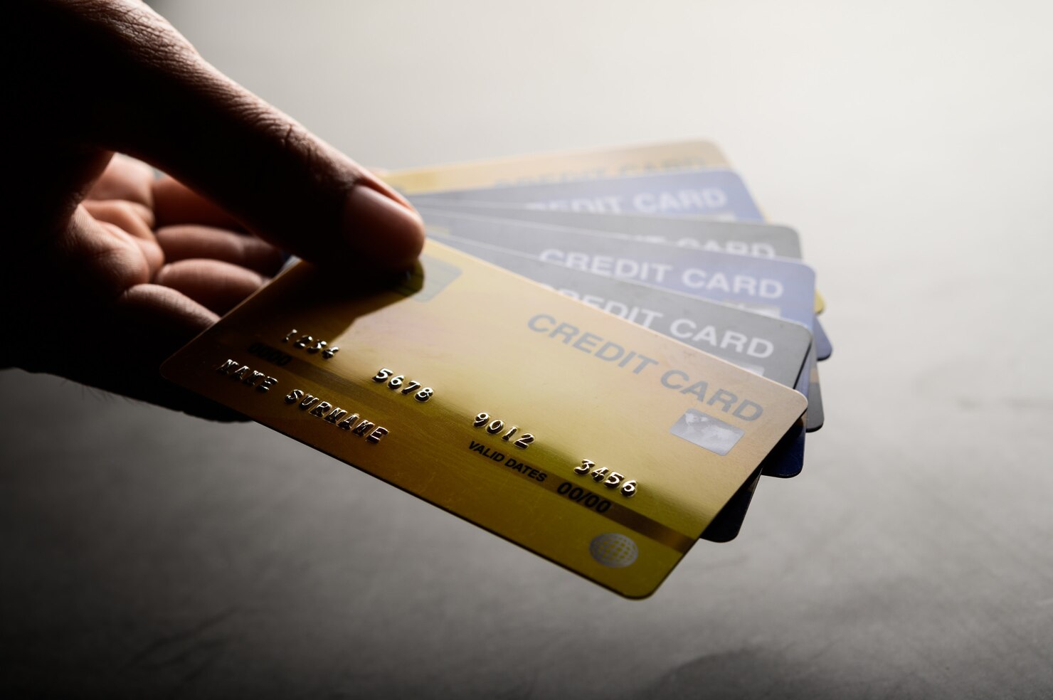 Close up of multiple credit cards